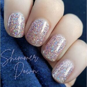 Color Street | Shimmer Down, sheer rosy pink glitter nail strips